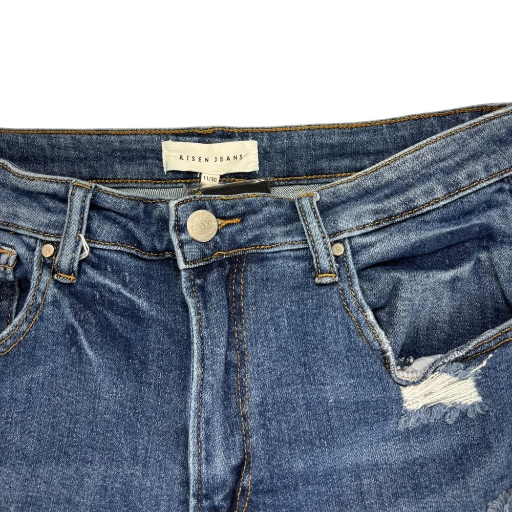 Risen Jeans Women 11/30 High Rise Distressed Skinny Ankle Raw Hem Stretch Blue